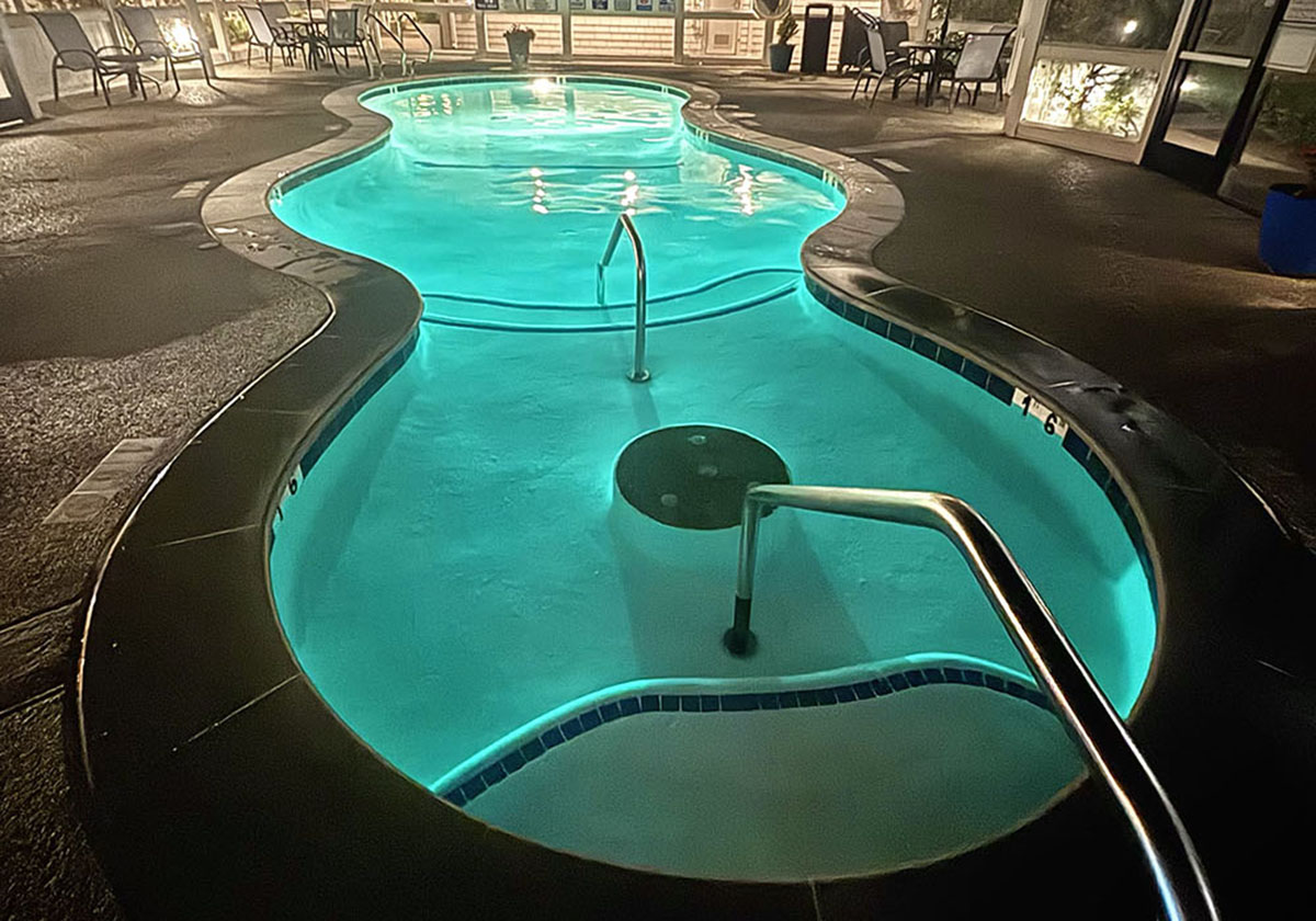 Illuminated pool at night